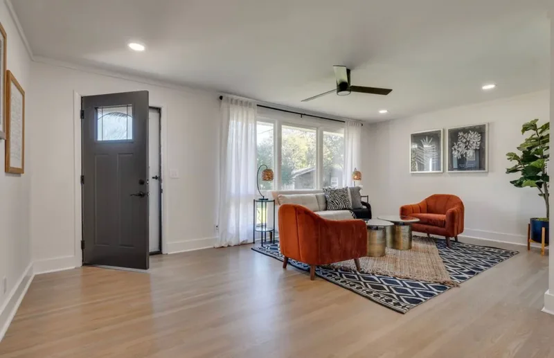 Living room renovation with new flooring